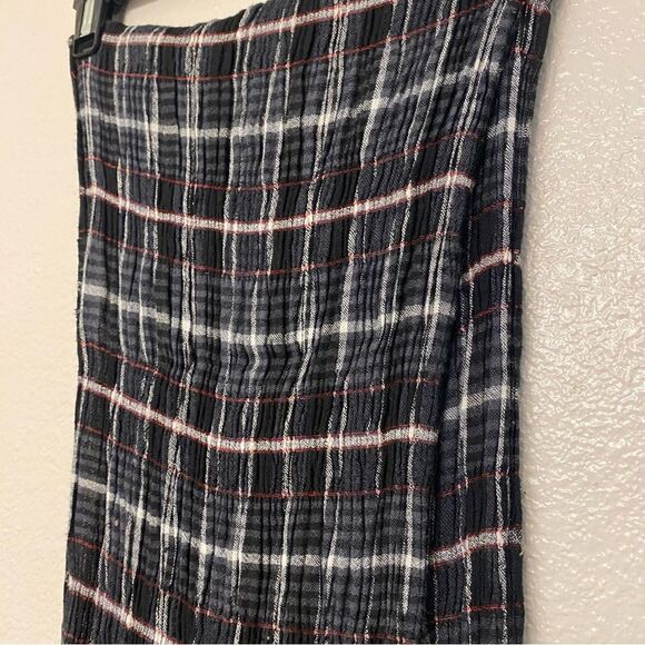 Cotton black red plaid fringe scarf wrap muslin gauze crinkle fabric 17x62 - Picture 4 of 8